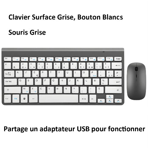 clavier et souris sans fil ergonomique compact gris