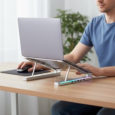 Support ordinateur portable structure retractable rangement compact