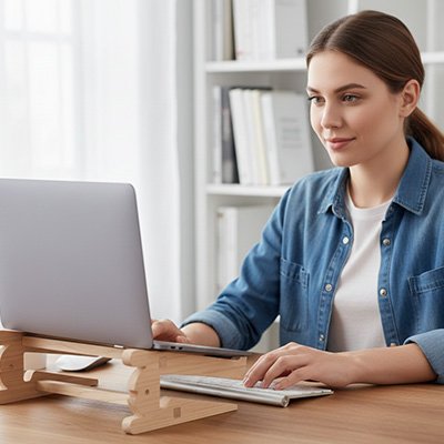 Support pour ordinateur portable fabrication en bois clair non traite