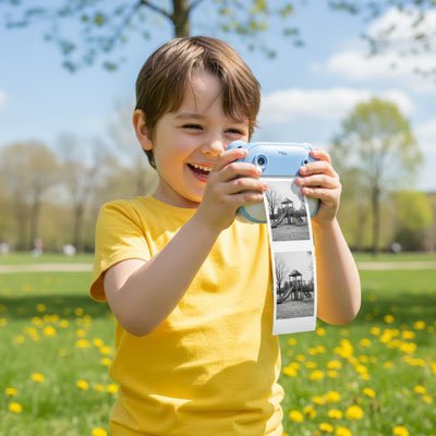Appareil photo instantané enfant fier resultat