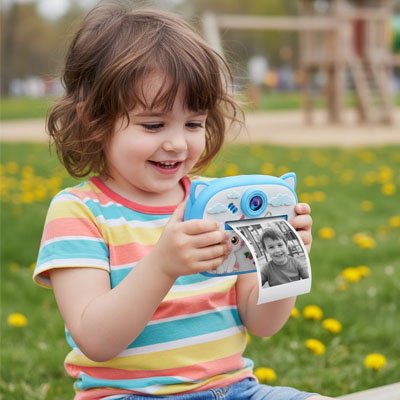 Appareil photo instantané enfant heureux