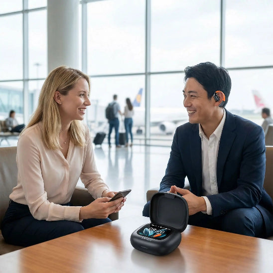 Ecouteur traducteur bluetooth IA temps reel pratique traduction