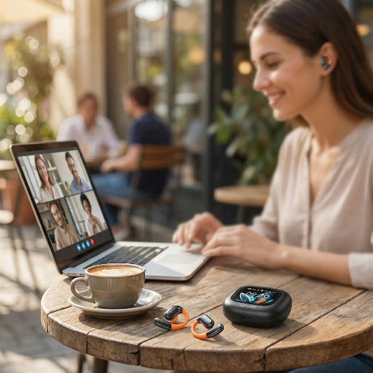 Ecouteur traducteur bluetooth IA temps reel terrasse conference