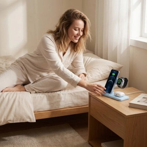 Station de charge femme table de chevet