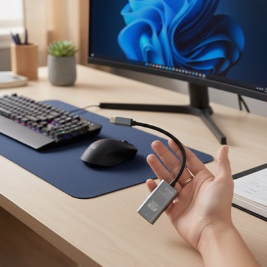 adaptateur hdmi universel haute qualite dans main femme