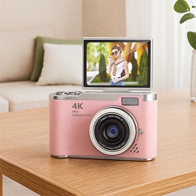 Appareil photo compact boitier rose metallise moderne