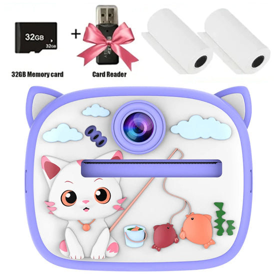appareil photo instantane enfant violet chat