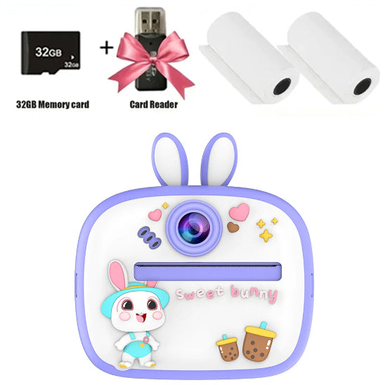 appareil photo instantane enfant violet lapin