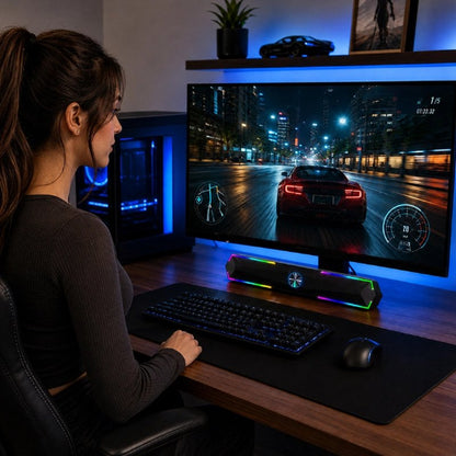 barre de son pc lumison femme regarde ecran