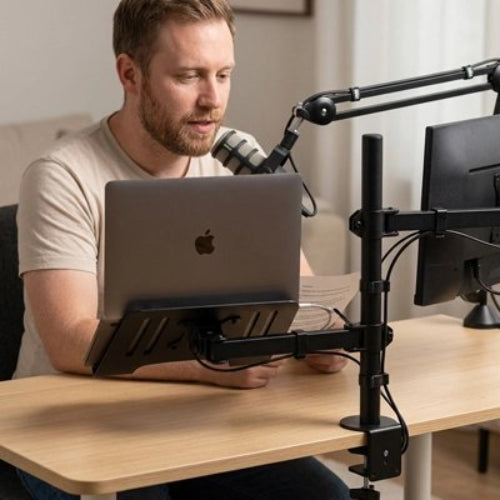 bras d'ecran ergonomique ajustable homme avec micro
