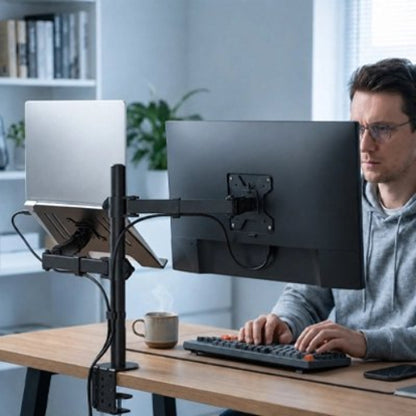 bras d'ecran ergonomique ajustable homme clavier cafe
