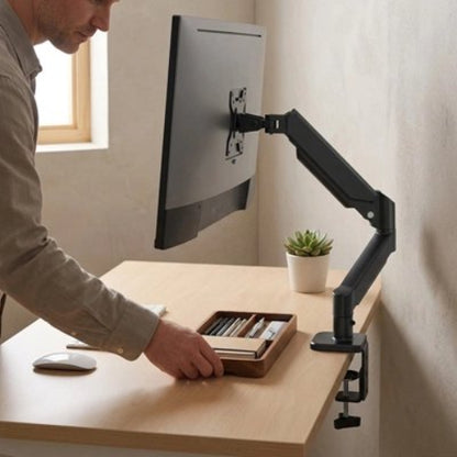 bras d'ecran ergonomique reglable bureau porte crayon