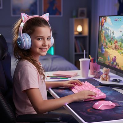 Casque audio enfant design ludique oreilles chat