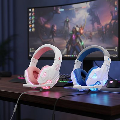 Casque audio filaire connectique jack filaire rose bleu