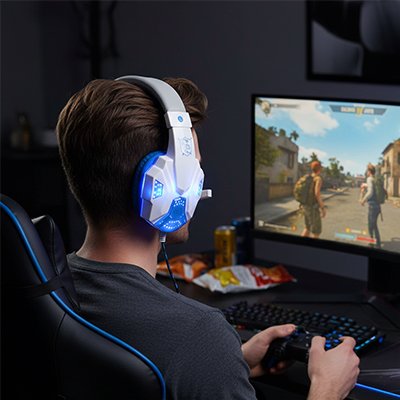 Casque audio filaire esthetique agressive avec finitions blanches et colores
