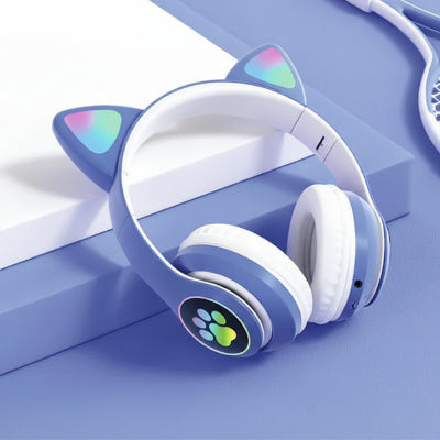 casque audio enfant chat bleu