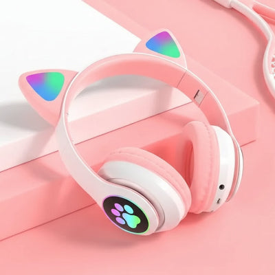 casque audio enfant chat rose mignon