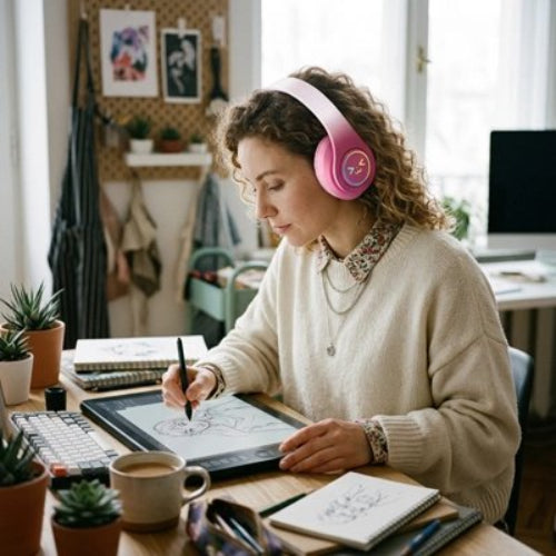 casque audio sans fil bluetooth femme fait dessin 