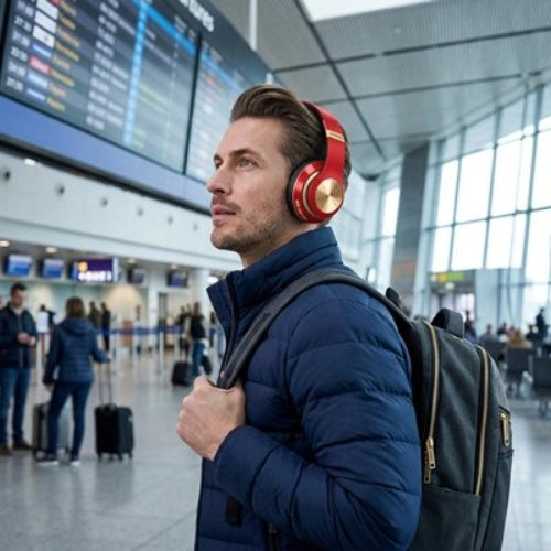 casque audio sans fil immersif 30h homme aeroport sac a dos