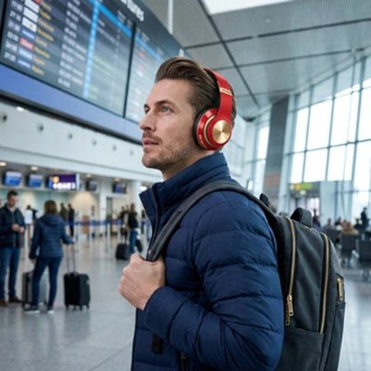casque audio sans fil immersif 30h homme aeroport sac a dos