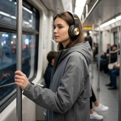 casque audio sans fil premium 30h femme dans metro