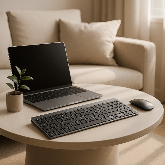 clavier et souris sans fil ergobluetooth table salon
