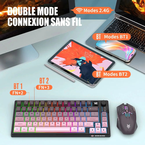 clavier et souris sans fil ergonomique bluetooth double mode connexion 