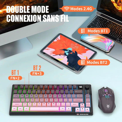 clavier et souris sans fil ergonomique bluetooth double mode connexion 