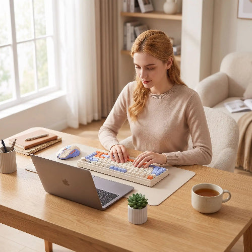 clavier et souris sans fil ergonomique bluetooth fille avec macbook