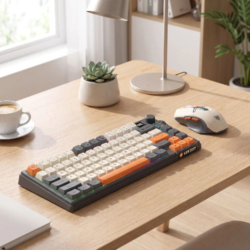 clavier et souris sans fil ergonomique bluetooth table en bois