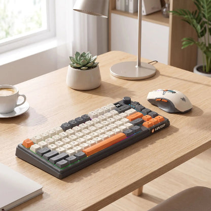 clavier et souris sans fil ergonomique bluetooth table en bois