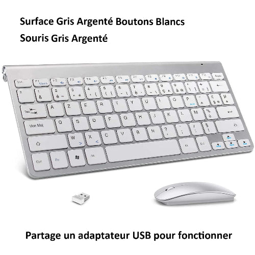 clavier et souris sans fil ergonomique compact argent