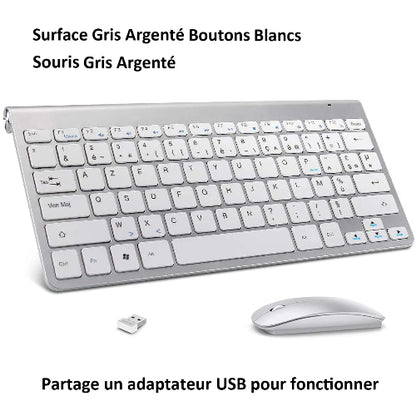 clavier et souris sans fil ergonomique compact argent