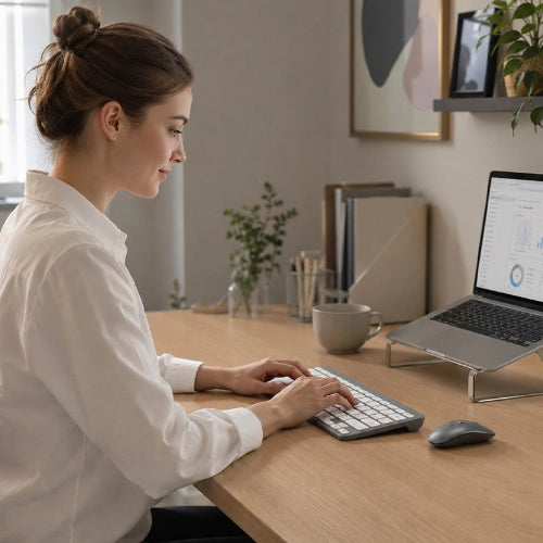 clavier et souris sans fil ergonomique compact femme avec clavier gris