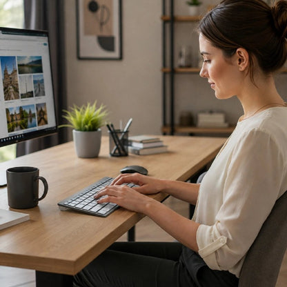clavier et souris sans fil ergonomique compact femme travail sur ordinateur
