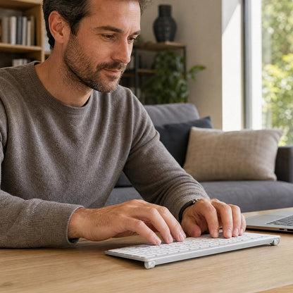 clavier et souris sans fil ergonomique compact homme avec clavier blanc
