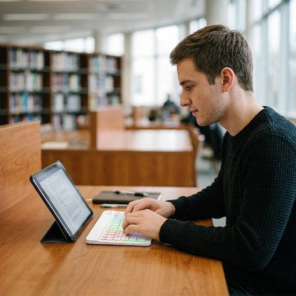 clavier et souris sans fil ergonomique homme a bibliotheque