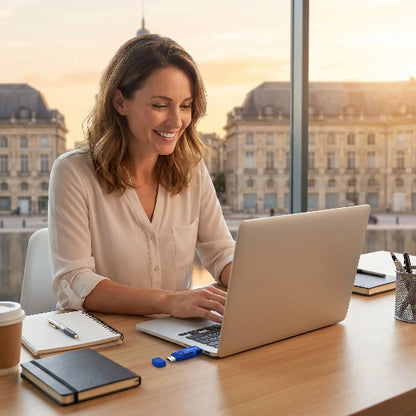 cle usb double connecteur usb-c et usb 3.0 femme travail sur ordinateur
