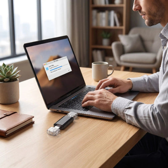 cle usb otg 2 en 1 homme au travail noir