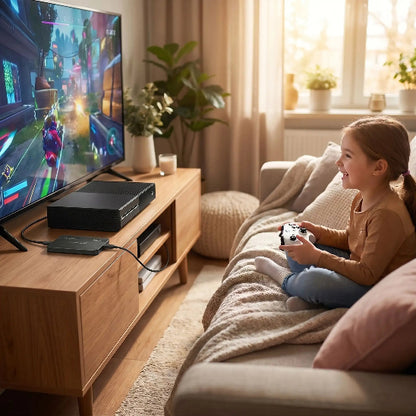disque dur externe performant USB 3.0 jeune fille joue a un jeu