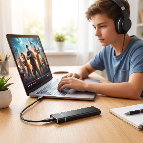 disque dur externe usb 3.1 ultra-rapide 4to ado regarde un film