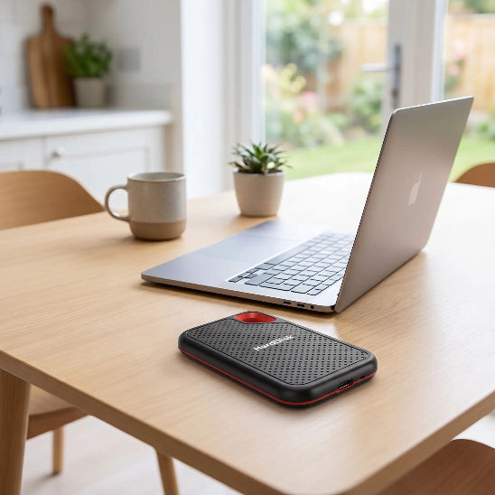 disque dur externe usb 3.2 portable table cuisine cafe plante