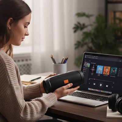 Enceinte bluetooth controle simplifie visible indicateur lumineux orange