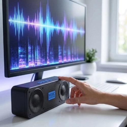 enceinte bluetooth son hd longue autonomie ecran main de femme