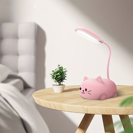 Lampe de bureau enfant base silicone souple representant chat allonge