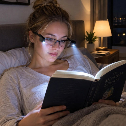 lampe de lecture mainslibres femme au lit  blonde