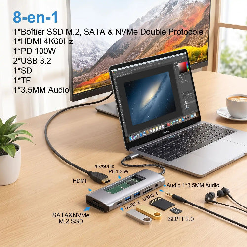 station d'accueil proconnect 8-en-1 sata nvme