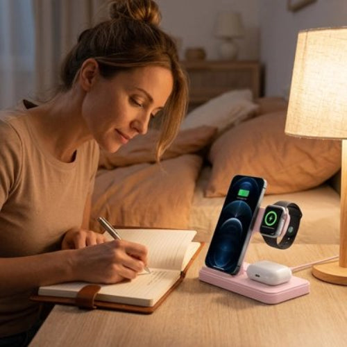 station de charge multidevice rapide femme table de chevet