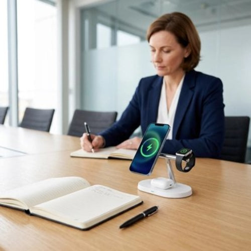 station de charge multiport organizer femme bureau travail