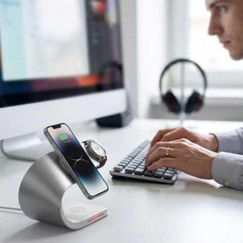station de charge multiport simultane homme ecouteur travail